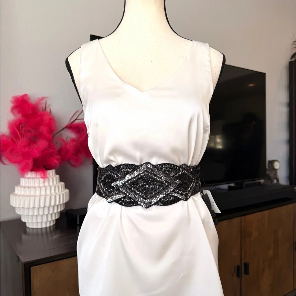Magid Black and Silver Sequin Belt